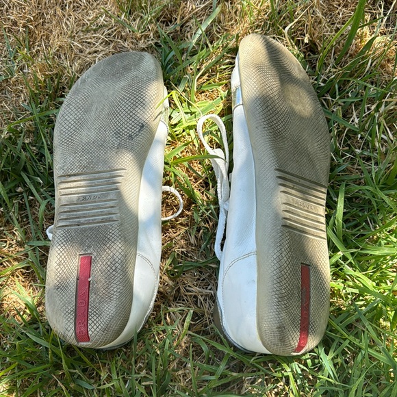 PRADA MEN SILVER FOIL METALLIC SHOES LEATHER SNEAKER SPORT 11 RUNNER WHITE ITALY - Picture 14 of 16